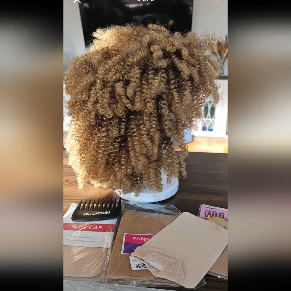 Curly Dirty Blonde Afro Style Wig - Picture 4 of 7